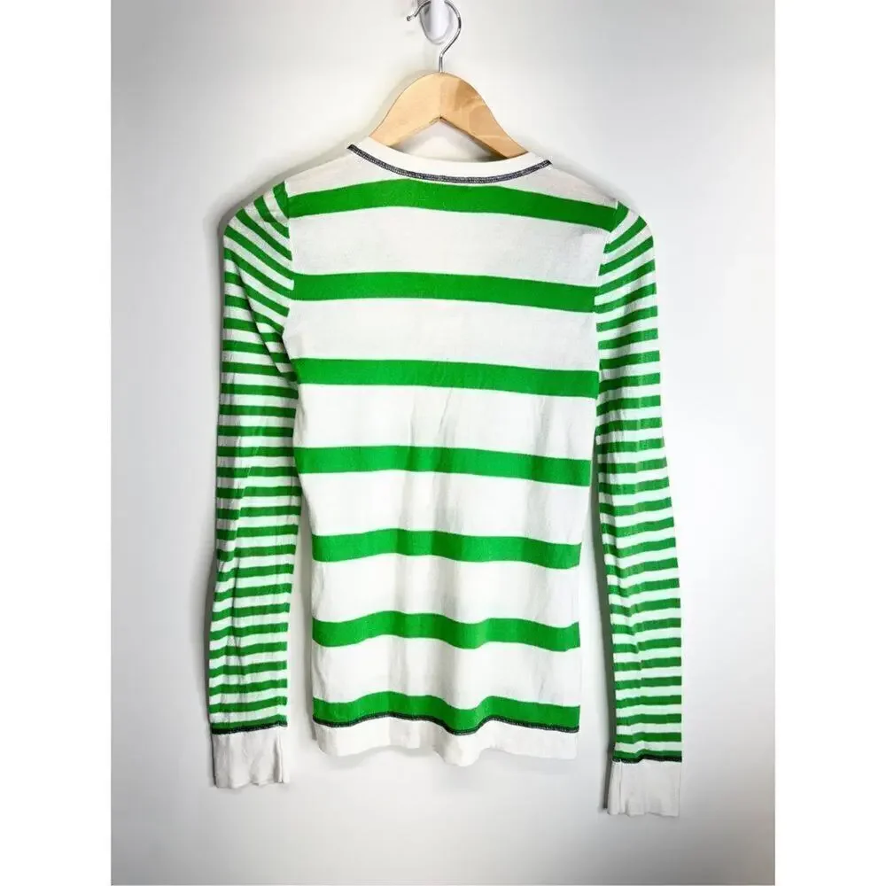 Lilly‎ Pulitzer Sweater Size Small Green White Striped Long Sleeve Pullover